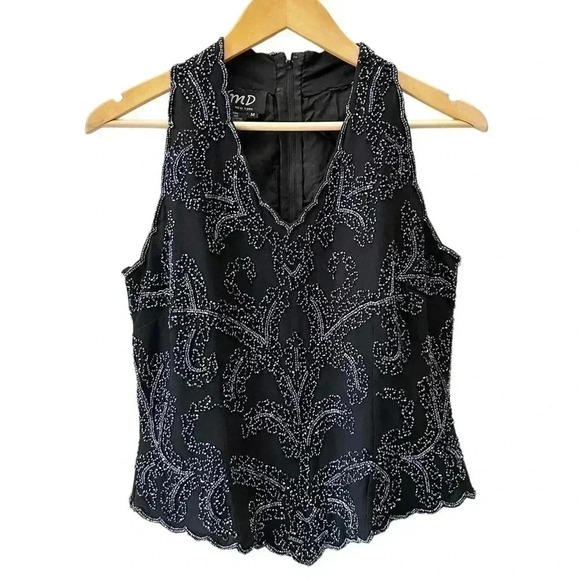 JMD New  York Black Beaded Sleeveless Halter Dressy Top V Neckline Medium - Picture 16 of 16